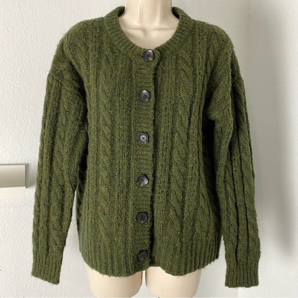 Madewell New Wool Pointelle Chunky Cable Knit Fisherman Cardigan - Picture 8 of 14